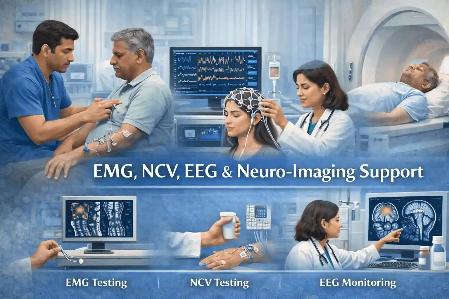 EMG, NCV, EEG, and neuro-imaging support